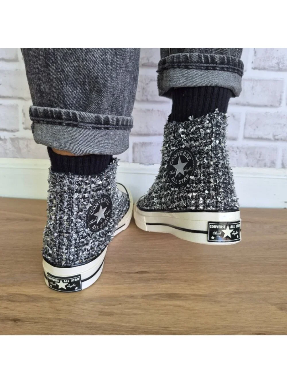 ⭐Converse Chuck 70 Hi Metallic Tweed Sz 7.5 Women's shoes Sneakers Black A14442C